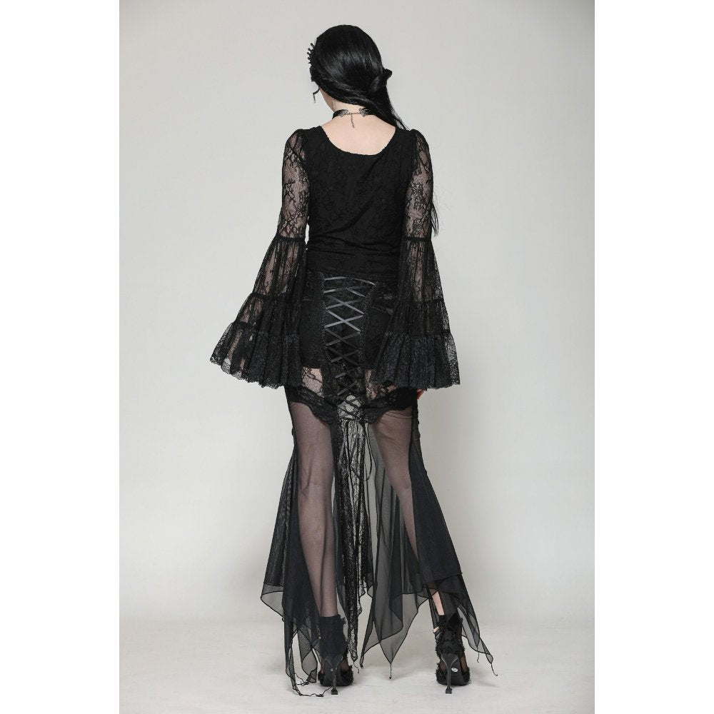 Dark in Love Zuri Gothic Romantic Lace Patchwork Bell-Sleeve Layered Cuff Top - Kate's Clothing