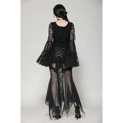 Dark in Love Zuri Gothic Romantic Lace Patchwork Bell-Sleeve Layered Cuff Top - Kate's Clothing