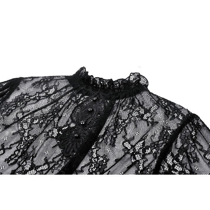 Dark in Love Aoife Black Hollow Lace Elastic Pleated Waist Eyelash Lace Cuff Top - Kate's Clothing