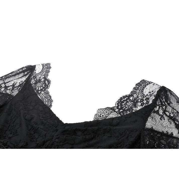 Dark in Love Zuri Gothic Romantic Lace Patchwork Bell-Sleeve Layered Cuff Top - Kate's Clothing