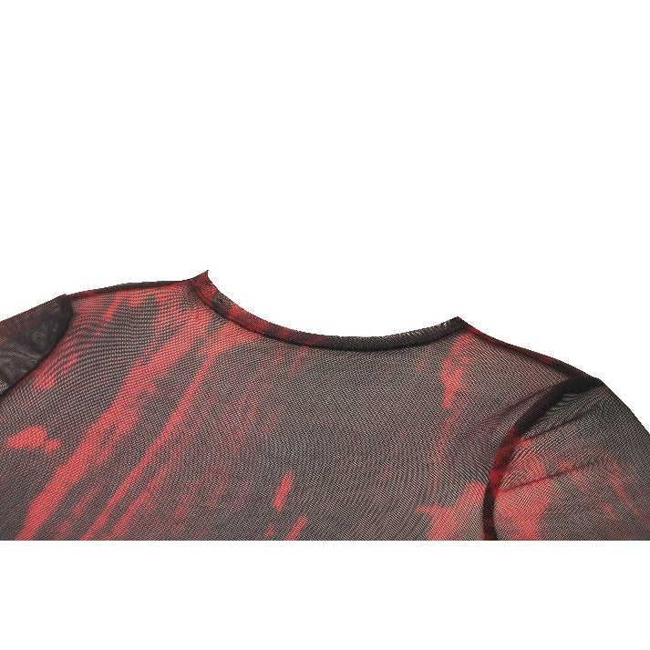 Dark in Love Carson Black and Red Tie-Dye Mesh Versatile Basic Top - Kate's Clothing