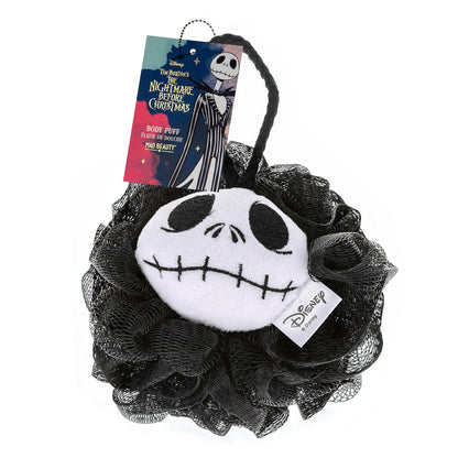 Mad Beauty Jack Skellington body puff, black mesh sponge with his face and a Disney tag attached