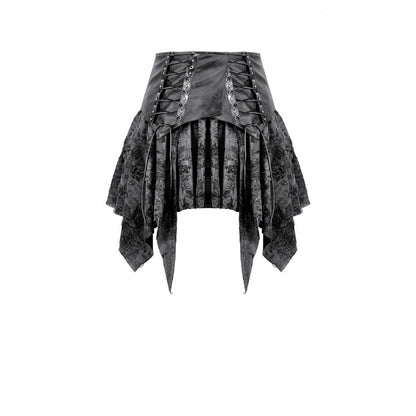 Dark in Love Elandra Layered Lace Handkerchief Hem Goth Skirt in Charcoal Black