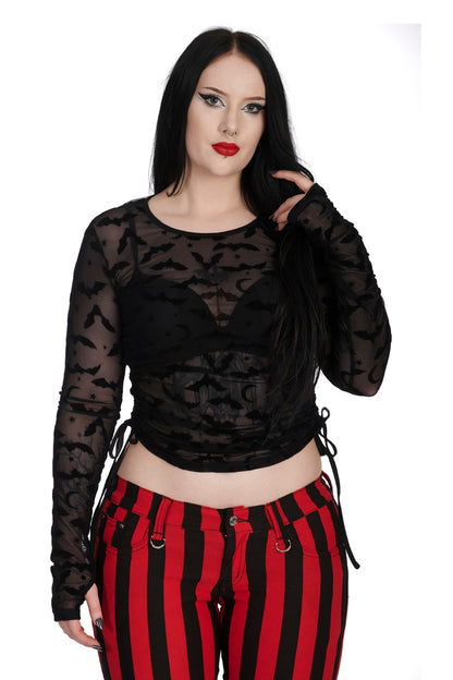 Banned Groove is All Around Mesh Top with Flock Bat Print - Kate's Clothing