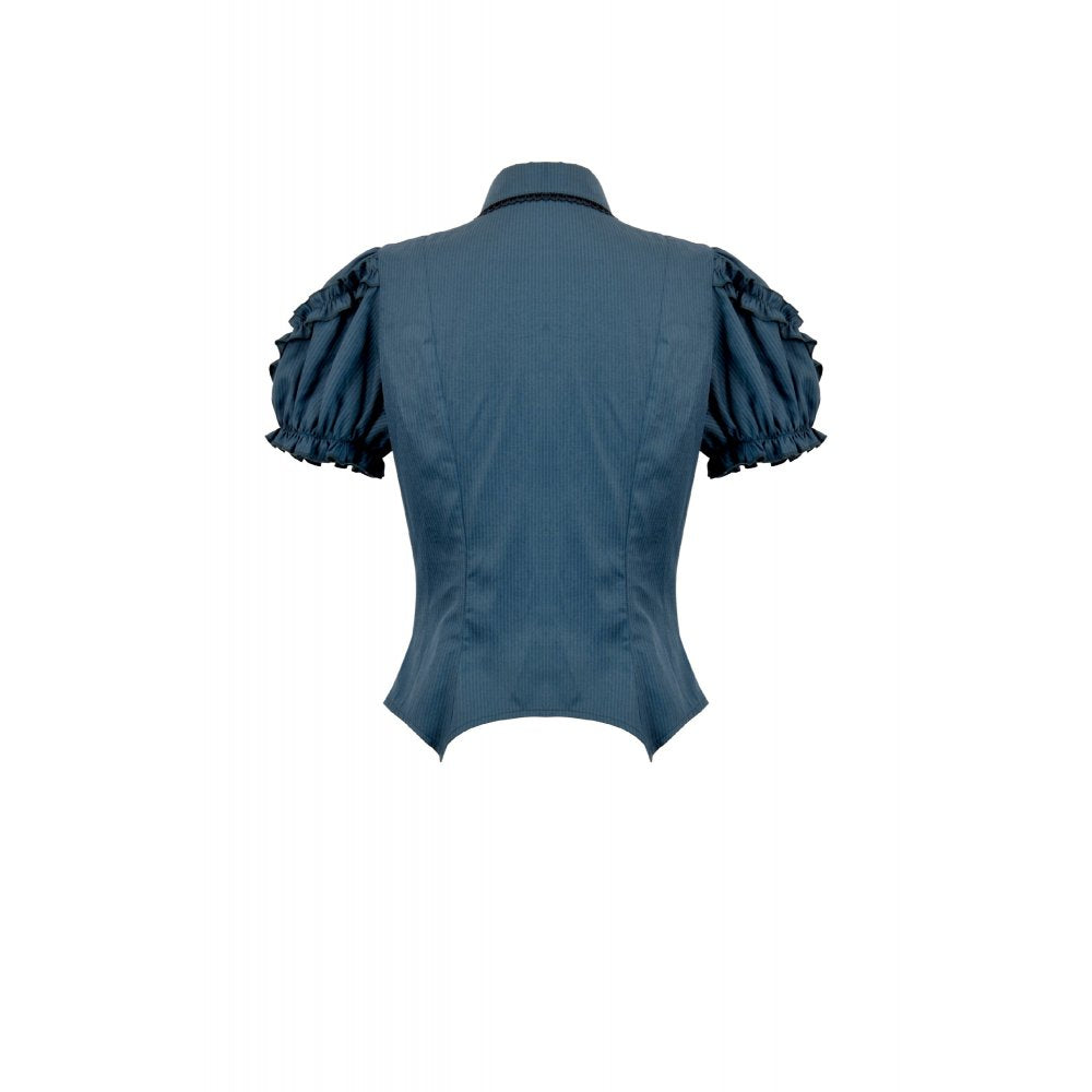 Dark in Love Gothic Academy Striped Puff-Sleeve Blouse