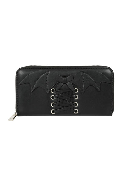 Banned Black Glamorama Purse with Bat Wing and Corset Lacing Detail - Kate's Clothing