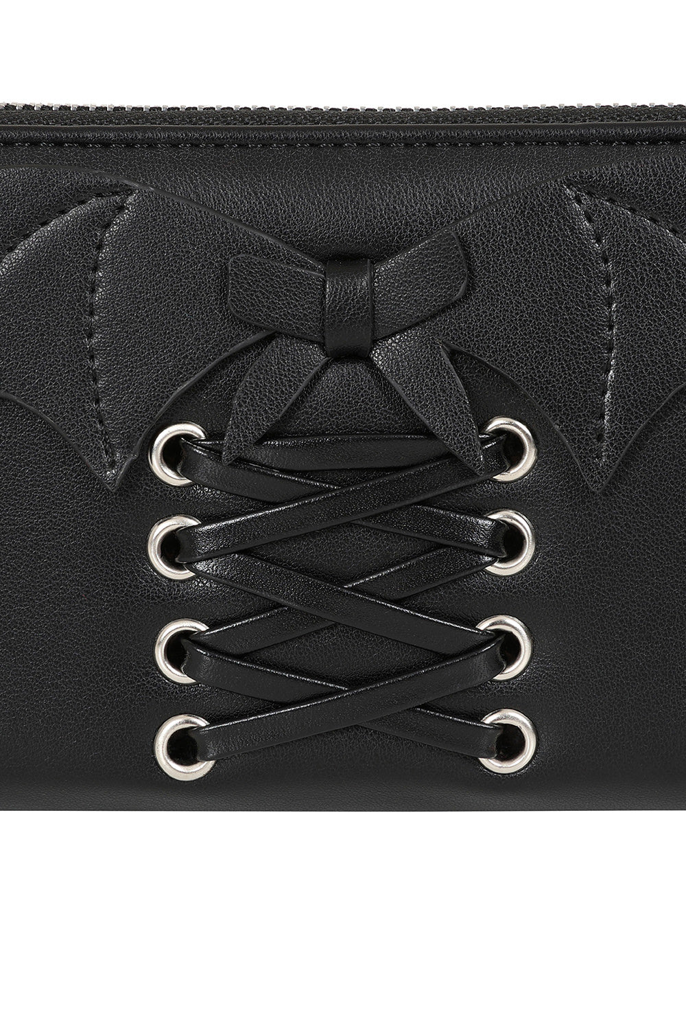 Banned Black Glamorama Purse with Bat Wing and Corset Lacing Detail - Kate's Clothing