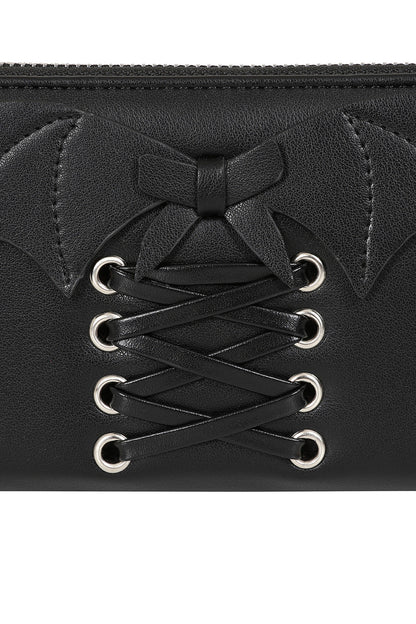 Banned Black Glamorama Purse with Bat Wing and Corset Lacing Detail - Kate's Clothing