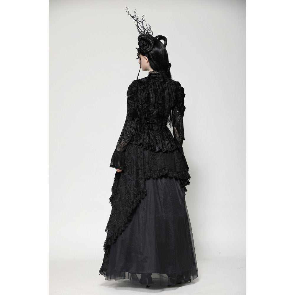 Dark in Love Fleur Gothic Rose Embossed Velvet Long Sleeve Top - Kate's Clothing