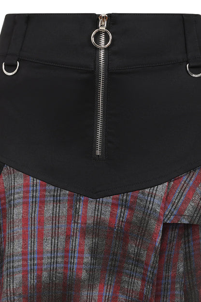 Banned Apparel Morrigan Goth Asymmetric Tartan Skirt in Red