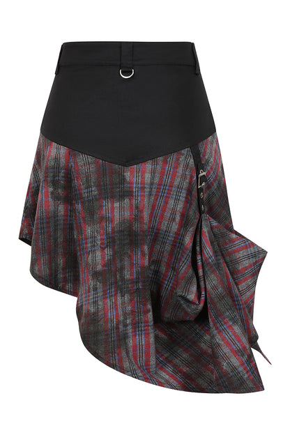 Banned Apparel Morrigan Goth Asymmetric Tartan Skirt in Red