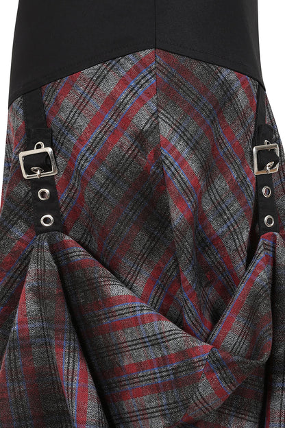 Banned Apparel Morrigan Goth Asymmetric Tartan Skirt in Red