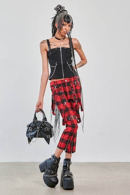 Banned Alternative Nocturne Buckle Trousers Red Tartan