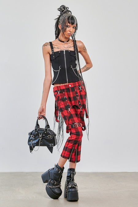 Banned Alternative Nocturne Buckle Trousers Red Tartan