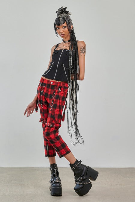 Banned Alternative Nocturne Buckle Trousers Red Tartan