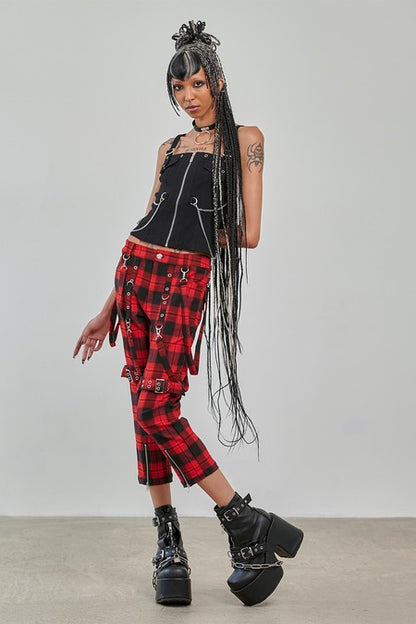 Banned Alternative Nocturne Buckle Trousers Red Tartan