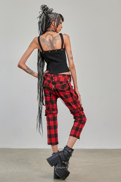 Banned Alternative Nocturne Buckle Trousers Red Tartan