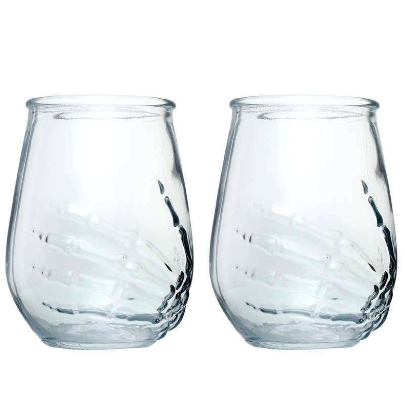 Gothic Gifts Skeleton Hand Set of 2 Glass Tumblers