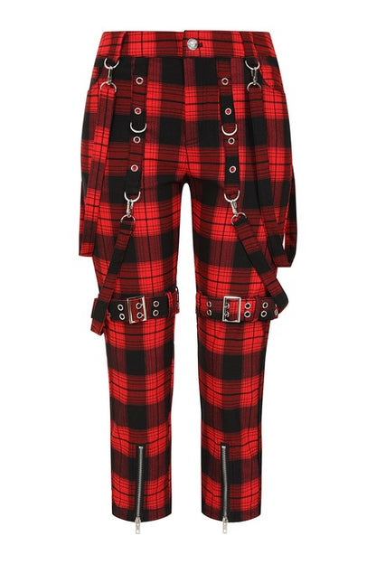 Banned Alternative Nocturne Buckle Trousers Red Tartan