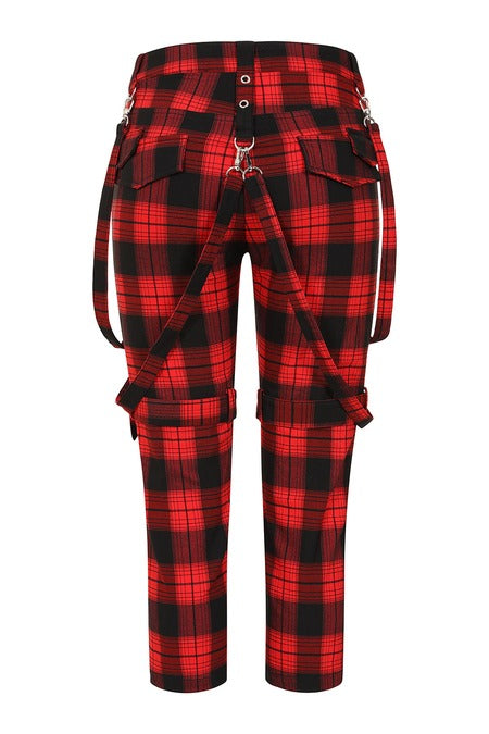 Banned Alternative Nocturne Buckle Trousers Red Tartan