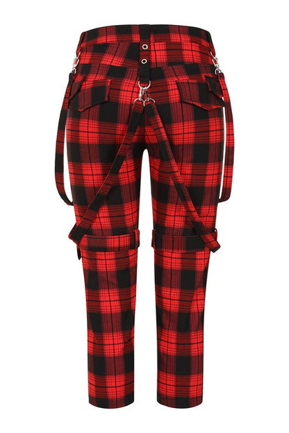 Banned Alternative Nocturne Buckle Trousers Red Tartan