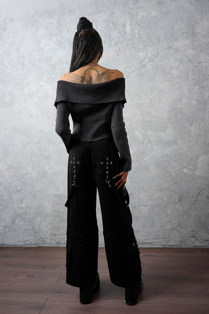 Dropzone Wide Leg Cargo Trousers styled on an alternative model back view