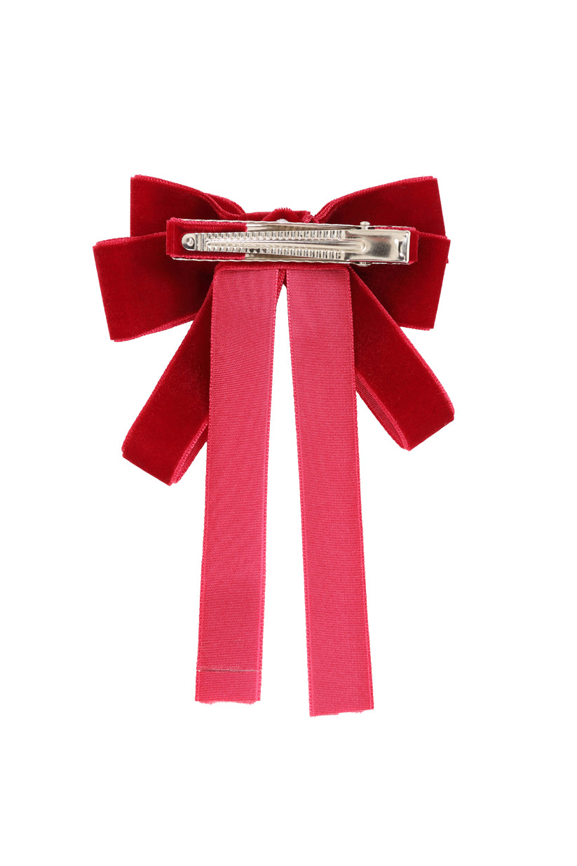 Banned Apparel Claire Velvet Bow Hairclip in Burgundy, view 3