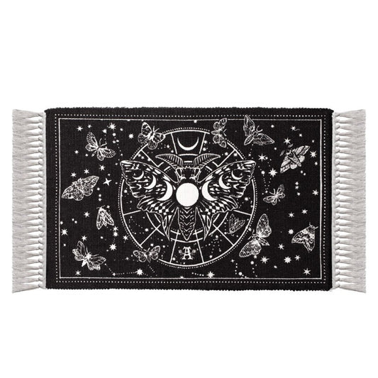Alchemy Gothic Lunar Moth Cotton Rug Celestial Moon Phase Floor Wall Tapestry Decor