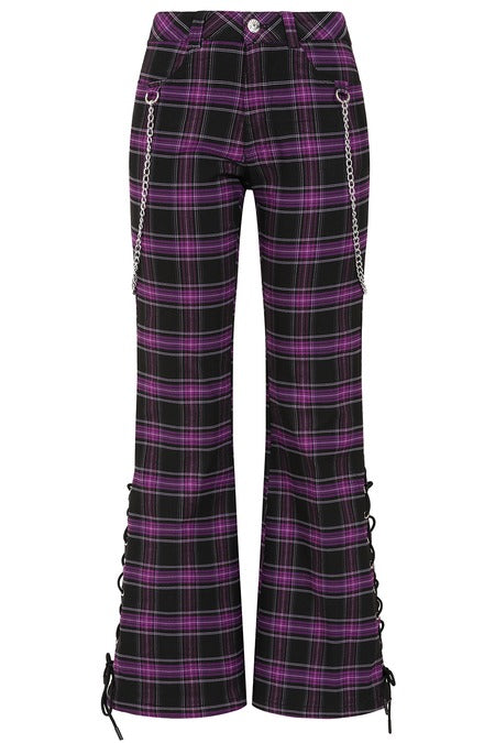 Banned Apparel Purple Tartan Trousers scarlett vixen punk flared trousers alternative fashion