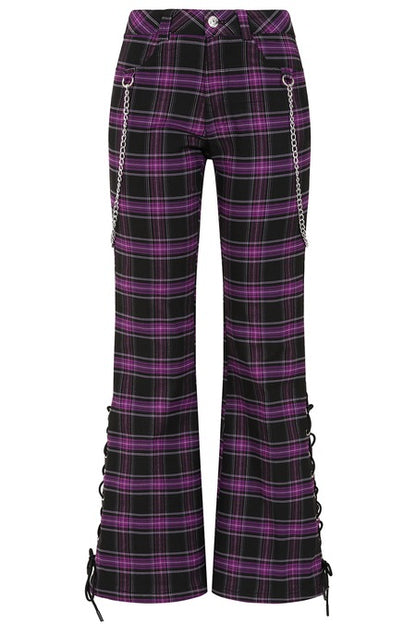 Banned Apparel Purple Tartan Trousers scarlett vixen punk flared trousers alternative fashion