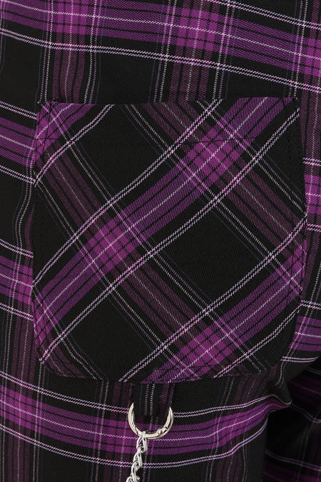 Purple black tartan fabric detail Banned Apparel Purple Tartan Trousers scarlett vixen