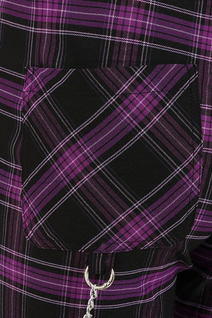 Purple black tartan fabric detail Banned Apparel Purple Tartan Trousers scarlett vixen