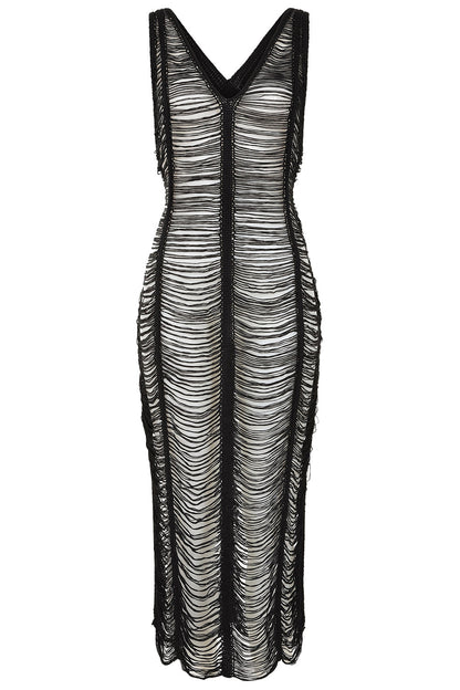 Banned Apparel Gothic Mesh Dress Sheer Distressed Black