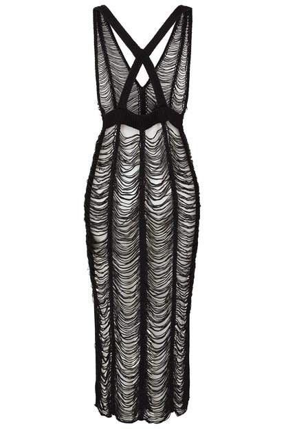 Banned Apparel Gothic Mesh Dress Sheer Distressed Black