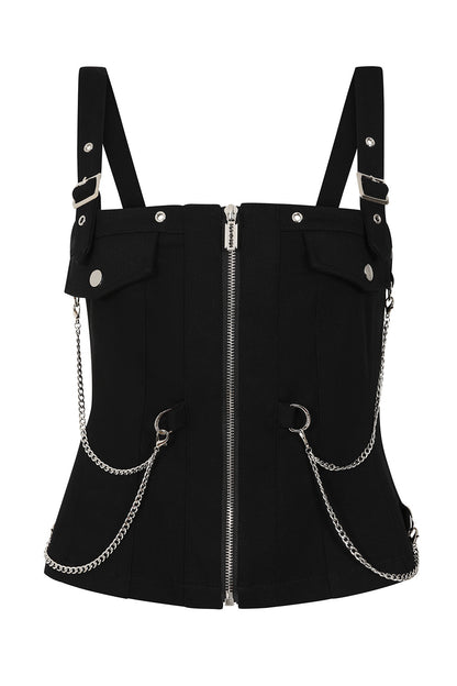 Banned Apparel Street Anarchy Chain Detail Zip Front Top
