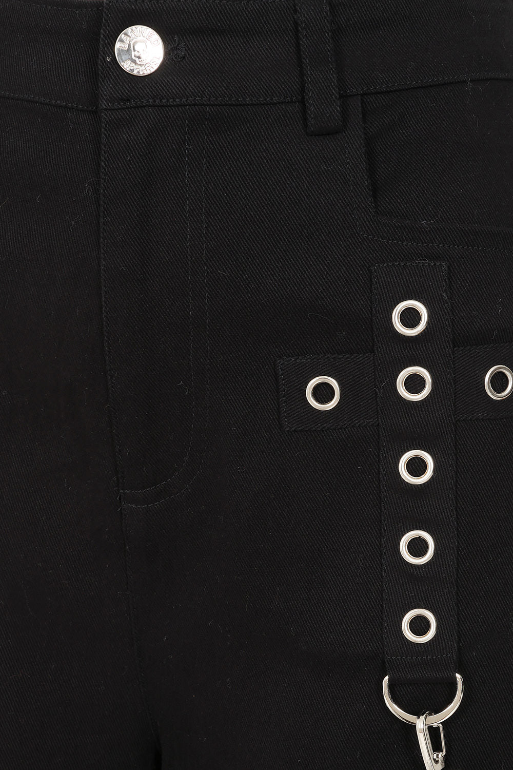 Dropzone Wide Leg Cargo Trousers zip fly and eyelet decoration close up