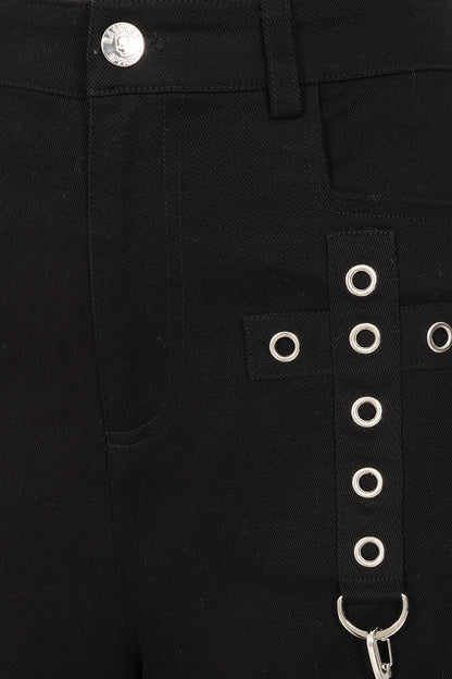Dropzone Wide Leg Cargo Trousers zip fly and eyelet decoration close up