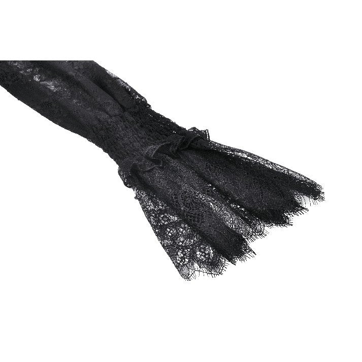 Dark in Love Aoife Black Hollow Lace Elastic Pleated Waist Eyelash Lace Cuff Top - Kate's Clothing