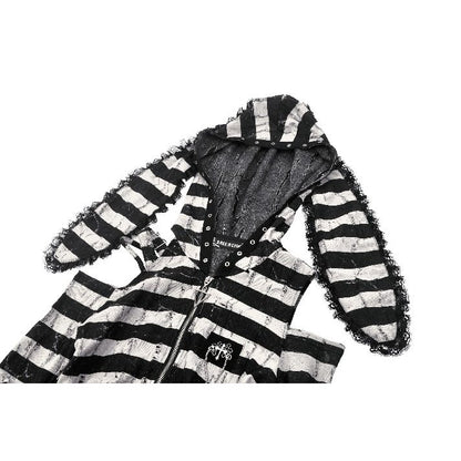 Dark in Love Xianne Prison Bunny Striped Crop Top - Kate's Clothing
