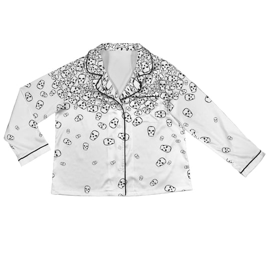 ANTIBrand white satin pajamas with black skull print