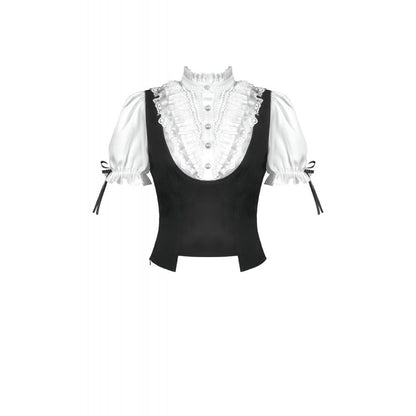 Dark in Love Court-Style Black & White Lace Blouse
