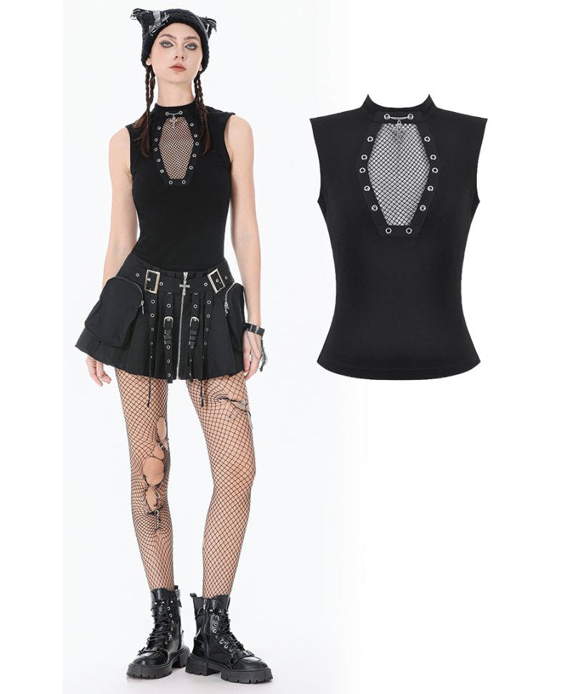 Dark in Love Punk Coffin Mesh Panel Top