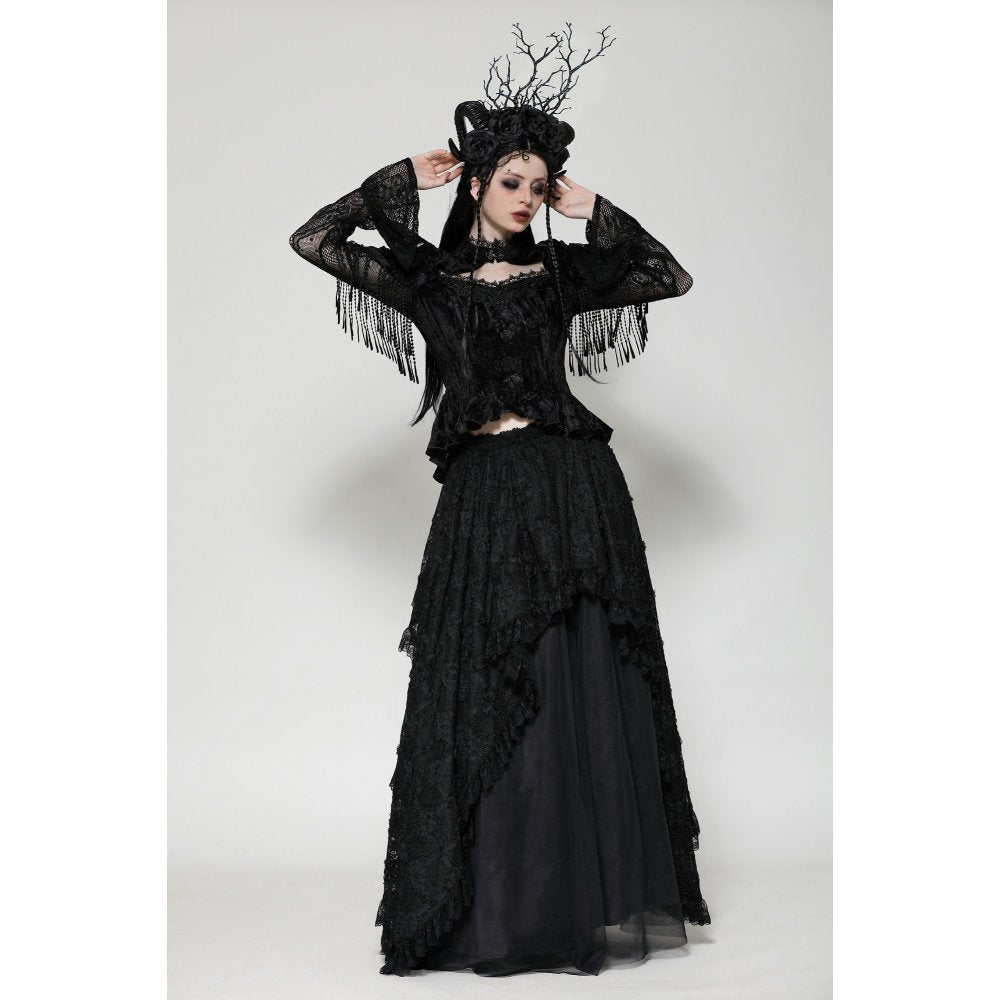 Dark in Love Fleur Gothic Rose Embossed Velvet Long Sleeve Top - Kate's Clothing