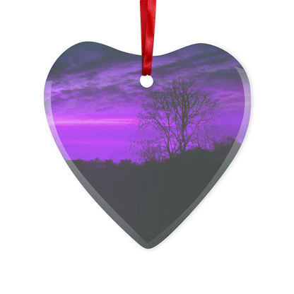 Heart-shaped gothic purple glass ornament with 1999 artwork by Kate