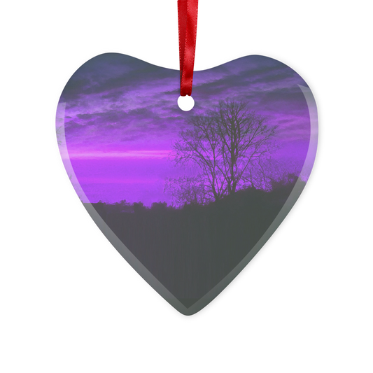 Heart-shaped gothic purple glass ornament with 1999 artwork by Kate