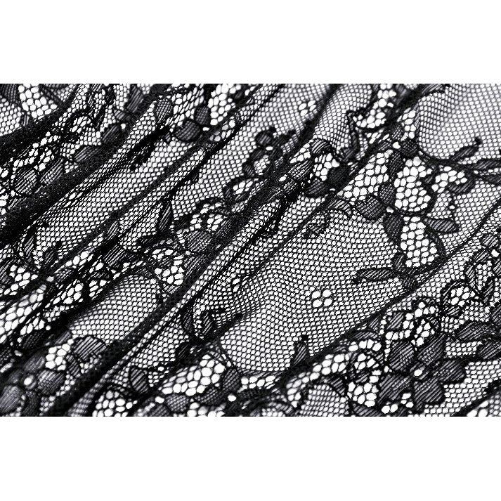 Dark in Love Aoife Black Hollow Lace Elastic Pleated Waist Eyelash Lace Cuff Top - Kate's Clothing