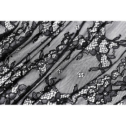 Dark in Love Aoife Black Hollow Lace Elastic Pleated Waist Eyelash Lace Cuff Top - Kate's Clothing