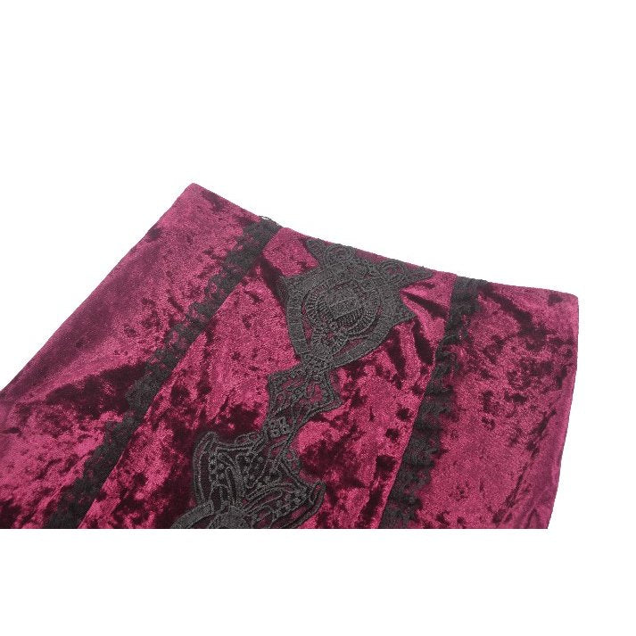 Dark in Love Crimson Queen Lace High-Low Goth Skirt in Burgundy & Black