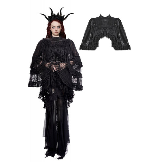Dark in Love Zuri Vintage Lace Cape with Flowing Sleeves - Kate's Clothing
