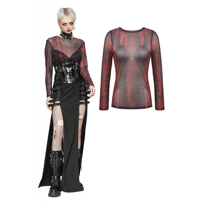 Dark in Love Carson Black and Red Tie-Dye Mesh Versatile Basic Top - Kate's Clothing